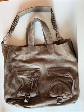 Pour La Victoire Large Brown Leather Tote Bag